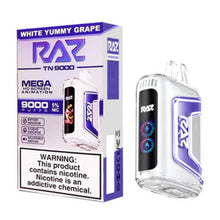 White Yummy Grape Flavored Raz TN9000 Disposable Vape Device - 9000K Puffs 10PC | evapekings.com